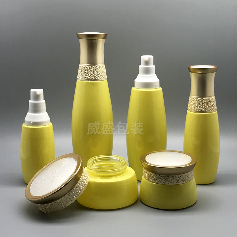 高端黄色瓶子 面霜瓶定制  化妆品套装瓶子100(图2)