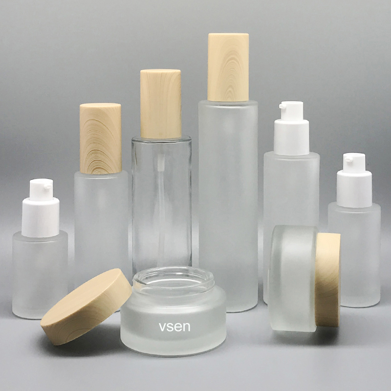 木纹化妆品套装瓶子定制 化妆品亚克力套装瓶子(图3)